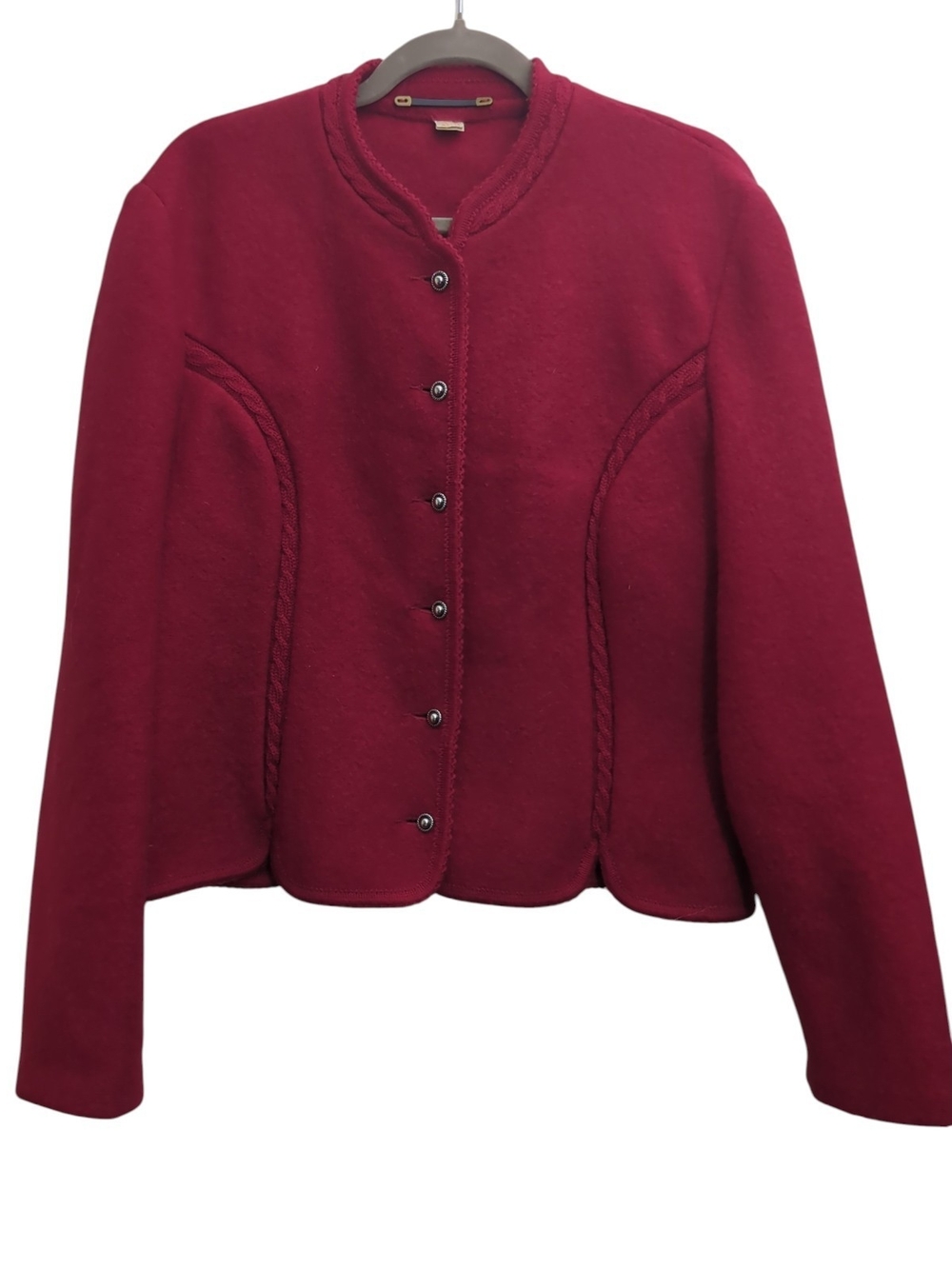 Vintage Giesswein Austria Tomatoes Red Boiled Wool Cardigan Metal Buttons US XL